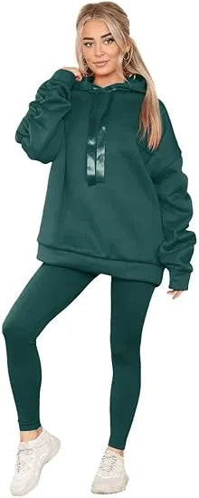Women’s ruched sleeve oversized hoodie with ribbon detail n Bottle Green color