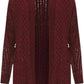 Women’s cable knitted open front cardigan with pockets in Wine color