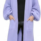 Ladies oversized long cardigan with balloon sleeves and chunky ribbed knit in Lilac color
