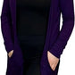 Ladies long sleeve open front pocket cardigan in Purple color