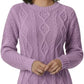 Ladies chunky diamond cable knit long sleeve sweater in Lilac color