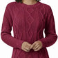Ladies chunky diamond cable knit long sleeve sweater in Cerise color