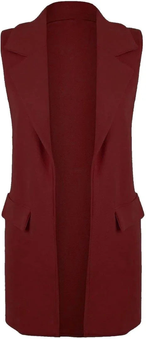 Women’s sleeveless long waistcoat in Wine color