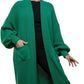 Ladies oversized long cardigan with balloon sleeves and chunky ribbed knit in Jade Green color