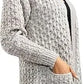 Women’s cable knitted open front cardigan with pockets in Cream color