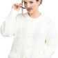 Ladies long sleeve cable knit cardigan with pockets in Cream color