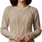 Ladies chunky diamond cable knit long sleeve sweater in Stone color