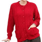 Ladies long sleeve cable knit cardigan with pockets in Red color