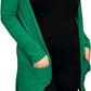 Ladies long sleeve open front pocket cardigan in Jade Green color