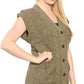 Ladies sleeveless cable knit cardigan vest with 5 buttons and 2 pockets in Khaki color