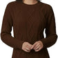 Ladies chunky diamond cable knit long sleeve sweater in Mocha color