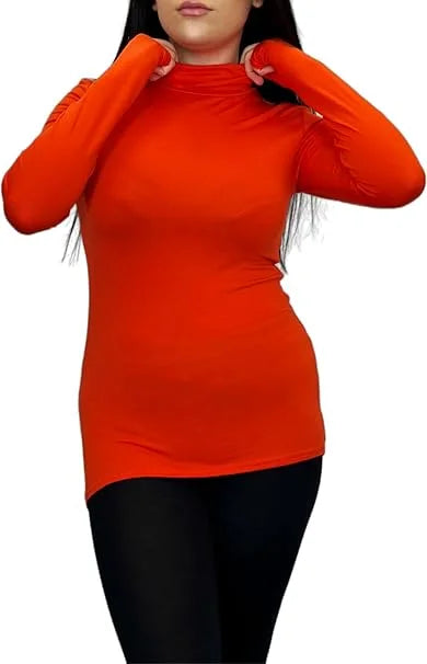 Ladies polo roll neck long sleeve jumper in Orange color