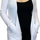 Ladies long sleeve open front pocket cardigan in White color