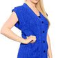 Ladies sleeveless cable knit cardigan vest with 5 buttons and 2 pockets in Royal Blue Color