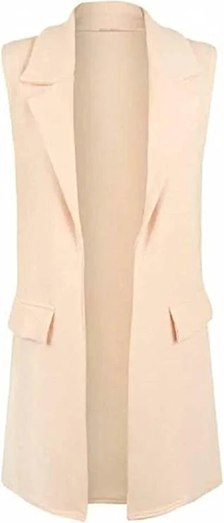 Women’s sleeveless long waistcoat in Nude color