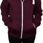 Ladies fleece hooded top with zipper in Wine color