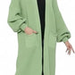 Ladies oversized long cardigan with balloon sleeves and chunky ribbed knit in Sage color