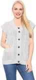 Ladies sleeveless cable knit cardigan vest with 5 buttons and 2 pockets in Silver color