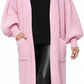 Ladies oversized long cardigan with balloon sleeves and chunky ribbed knit in Pink color