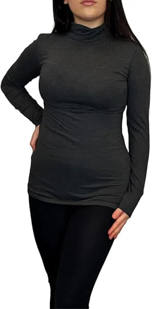 Ladies polo roll neck long sleeve jumper in Charcoal color