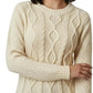 Ladies chunky diamond cable knit long sleeve sweater in Cream color