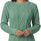 Ladies chunky diamond cable knit long sleeve sweater in Mint color