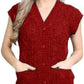 Ladies sleeveless cable knit cardigan vest with 5 buttons and 2 pockets In Wine color