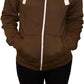 Ladies fleece hooded top with zipper in Olive color