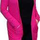Ladies long sleeve open front pocket cardigan in Cerise color