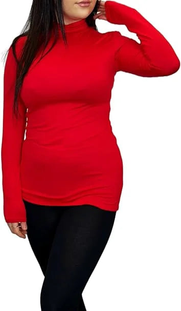 Ladies polo roll neck long sleeve jumper in Red color