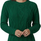 Ladies chunky diamond cable knit long sleeve sweater in Jade Green color