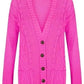 Women’s chunky Aran cable knit button cardigan in Cerise color