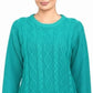 Ladies chunky diamond cable knit long sleeve sweater in Aqua color