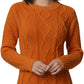 Ladies chunky diamond cable knit long sleeve sweater in Orange color