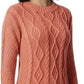 Ladies chunky diamond cable knit long sleeve sweater in Coral color