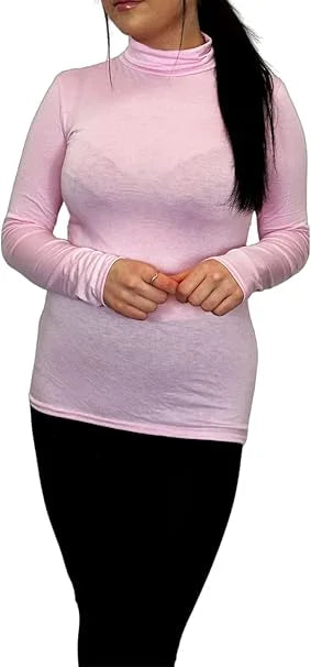 Ladies polo roll neck long sleeve jumper in Pink color