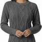 Ladies chunky diamond cable knit long sleeve sweater in Charcoal color