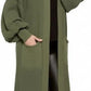 Ladies oversized long cardigan with balloon sleeves and chunky ribbed knit in Khaki color