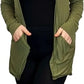 Ladies long sleeve open front pocket cardigan in Khaki color
