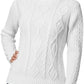 Ladies chunky diamond cable knit long sleeve sweater in White color