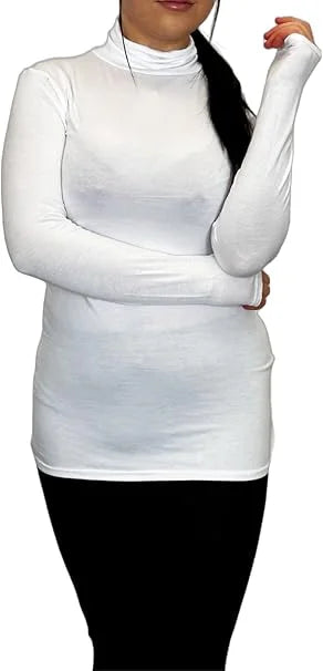 Ladies polo roll neck long sleeve jumper in White color