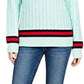 Women’s cable knitted V-neck cricket sweater in Turquoise color