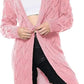 Ladies oversized long hooded cable knit cardigan in Rose Pink color