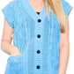Ladies sleeveless cable knit cardigan vest with 5 buttons and 2 pockets in Sky Blue color