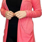 Ladies long sleeve open front pocket cardigan in Coral color