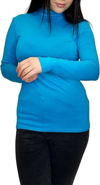 Ladies polo roll neck long sleeve jumper in Turquoise color