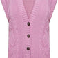 Ladies sleeveless cable knit cardigan vest with 5 buttons and 2 pockets in Pink color