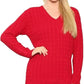 Ladies long sleeve V-neck cable knit jumper in Red color