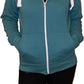 Ladies fleece hooded top with zipper in Teal color