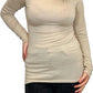 Ladies polo roll neck long sleeve jumper in Stone color